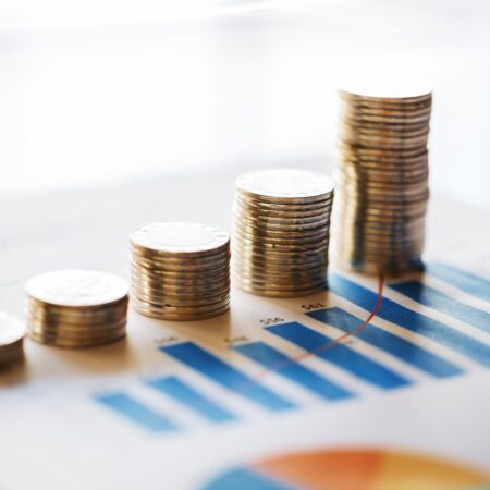 coins and chart